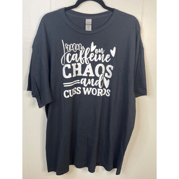 Boutique Heavy Cotton T-Shirt "Run On Caffeine Chaos & Cuss Words" 2XL Black Hum - Picture 2 of 4